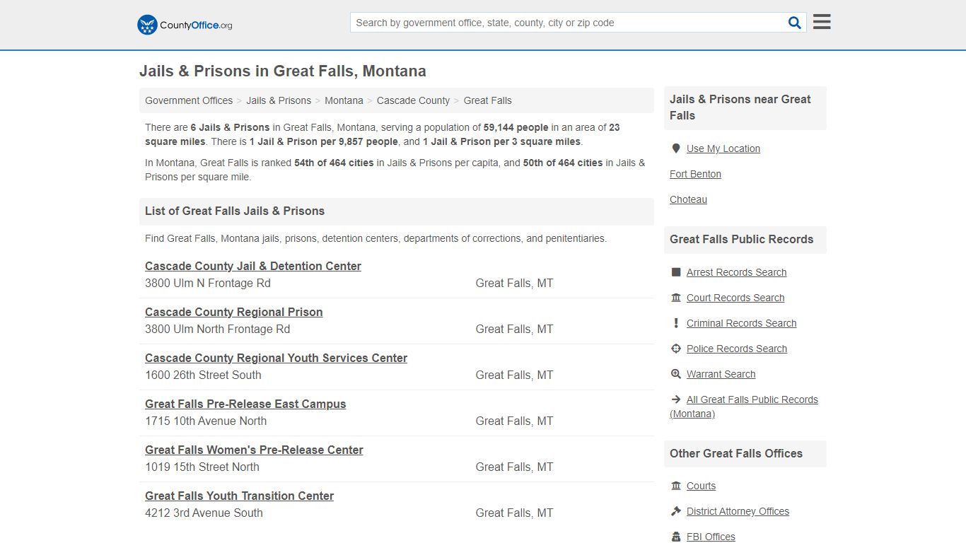 Jails & Prisons - Great Falls, MT (Inmate Rosters & Records)